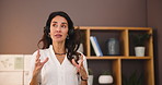 Remote work, woman and sales agent talking for help, support or customer service. Headset, consulting or freelancer in home for call, telemarketing or insurance advice for policy premium with contact