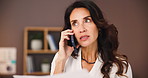Phone call, planning and business woman in home office for marketing analyst, virtual consultant and web data. Seo stats, ad performance and graph with person and contact for networking and research