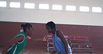 Group, fitness and women with basketball game, training and competition with workout. Players, sports goal and athletes on court, wellness and practice with energy, team and people with support