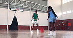 Sports, wellness and women with basketball game, training and competition with fitness. Players, girls and athletes on court, workout and practice with energy, cardio and healthy people with support