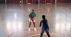 Women, basketball and team for sports, workout and practice for fitness in competition. African girls, training and player at court for exercise, dribble and athlete shoot for challenge in top view