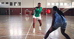 African women, basketball and team for sports, exercise and practice for fitness in competition. Ball game, girls training and court for workout together, dribble and agile athlete with challenge