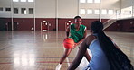 Basketball, competition and training with black people on court for sports, challenge and game. Shooting, score and fitness with women in gym practice for athlete, workout and energy together