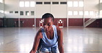 Athlete, woman and dribble basketball for sports training, challenge and fitness game. Black person, shooting and score with exercise motion, competition practice and match workout for goal on court