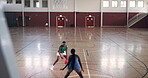 Athlete, people and dribble basketball for sports training, challenge and fitness game. Black women, shooting and jump to score with exercise, competition practice and match workout for goal on court