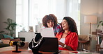 Fashion, jewelry and women with paperwork talking for discussion, planning and meeting for startup. Small business, office and people with accessories for jewel designers, production and cosmetics