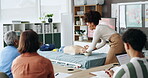 Woman, teaching and dummy for first aid training for drowning, demonstration lesson and rescue. Person, explaining and position airway, medical emergency and procedure technique for healthcare course