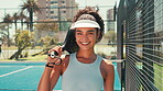 Padel tennis, face and sports with woman on court for competition, training and performance. Game, health workout and fitness club with person in match for athlete, exercise and racket tournament