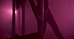Exotic, performance and person in nightclub, pole and dancer with balance for show, talent and career. Flexibility, artist and dancing with elegance for event, active and performer with outfit