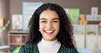 Smile, woman and portrait of teacher at school with education career for child development. Happy, confident and female educator from Brazil with pride for job in classroom at kindergarten academy.
