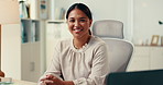 Happy, doctor and face of Asian woman in office for medical service, consultant or wellness appointment. Healthcare, clinic and portrait of person with confidence, pride and smile for hospital career
