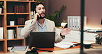 Business, phone call and man in office, conversation and communication with sales expert. Contact, employee or consultant in workplace, smartphone or connection with feedback report, idea or schedule