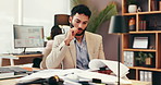 Documents, lawyer and business man in office reading for case study, contract review and policy. Professional, law firm and paralegal with paperwork for information, research and legal strategy