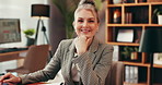 Mature, happy woman or face with documents at office for career pride, law or order. Portrait, female person or lawyer with smile, paperwork or confidence for legal advice or assistance at workplace