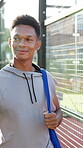 Sports, walking and start with man at tennis court of competition match, training and athlete. Workout, exercise and challenge with person at turf club for game, wellness and tournament practice