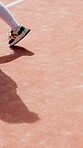 Shadow, feet and padel tennis with person on court for competition, challenge and training. Wellness, workout and health with athlete in sports club for energy, exercise and tournament practice