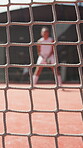Net, game and fitness with person on tennis court for competition, challenge and training match. Wellness, workout and health with athlete in sports club for energy, exercise and tournament practice