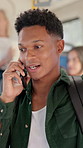 Commute, student and phone call with man on bus for college travel, talking and contact. University shuttle, public transportation and communication with passenger or person for news and traffic