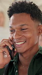 Talking, student and phone call with man on bus for college commute, travel and contact. University shuttle, public transportation and communication with passenger or person for news and traffic