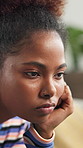Black woman, worry and stress with depression for anxiety, mistake or mental health at home. Frustrated, sad or unhappy female person with concern, mood or emotion for bad news or fatigue at house
