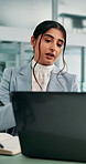Meeting, explanation and businesswoman with laptop in office for investment proposal in boardroom. Computer, discussion and female financial manager with client for finance budget in workplace.