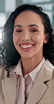 Happy, confident and face of businesswoman in office with finance career growth for ambition. Smile, pride and portrait of female financial manager from Germany with job development in workplace.
