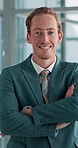 Face, business and man with smile, arms crossed and confidence with tax specialist. Portrait, person and employee with pride, professional and financial consultant with investment skills and expert