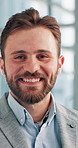 Happy, confident and face of businessman in office with finance career growth for ambition. Smile, pride and portrait of male financial manager from Germany with job development in workplace.