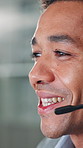 Call center, tech support and business man consulting for assistance with IT help desk technician. Happy consultant, customer service and conversation for advice, software solution and face profile