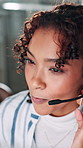 Call center, sales and business woman talking for lead generation, contact us or help. Consultant, customer service or conversation for assistance with headset for insurance, advice and telemarketing