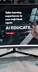 People, hands and screen with AI course for software development or computer tasks at office desk. Person, developer or interactive display with design for UI, UX or machine learning app at workplace