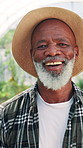 Farm, happy and face of mature man with plants for growth, sustainability and harvest. Agriculture, nature and portrait of person for environment, vegetables and natural produce for agribusiness