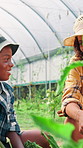 Mother, boy and tablet for agriculture in greenhouse for teaching, plants or crops with bonding in countryside. Woman, child and talk with touchscreen for inspection, growth and app at family farm