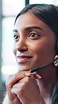 Woman, happy and headset at call center with talk, advice and consulting with mic at office. Person, agent and customer support at help desk, contact us and discussion with voip tech at workplace