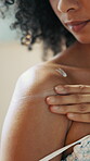 Skincare, hands and person with cream, moisture or exfoliation to remove dead skin cells or home. Wellness, self care and lotion for antiaging benefits, dermatology or treatment for body or cosmetics