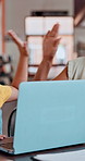 Happy woman, teacher and laptop with high five for student achievement, learning or progress at library. Female person, tutor or kid with smile on computer for winning, success or child development
