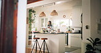 Cooking, food and smelling with woman in kitchen of home for preparation of meal or supper. Aroma, steam and stove with chef person at counter in apartment for diet, healthy eating or nutrition