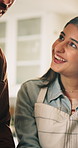 Home, cooking and couple in kitchen, discussion and bonding together with healthy meal. People, learning and man with woman, conversation and breakfast plan with nutrition, recipe and help with smile