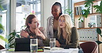 Creative, planning and people with tablet in meeting for advertising campaign, KPI performance or SEO review. Digital marketing, teamwork and online report for metric insight, research and discussion