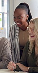 Happy, business and people talk in office for planning, ideas and collaboration for finance proposal. Manager, staff and discussion for brainstorming, problem solving and advice of accounting project