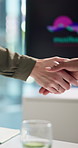 Business, people and shaking hands with partnership in meeting for marketing collaboration, hiring deal or welcome. Digital agency, employees or handshake for creative agreement, offer and onboarding