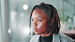 Office, business and black woman reading for research, online website and internet search. Corporate, professional  and face of person on computer for information, email and planning for project