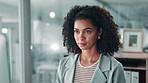 Business, computer and woman in office, online reading and connection with research for article. Person, writer and journalist in workplace, pc and internet with editing, news report and professional