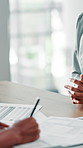Hands, signature and people with contract, meeting and recruitment of employee, documents or office. Agreement, Hr manager and hiring applicant with legal protection, paperwork or process in business