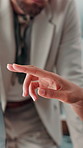 Business, explain and closeup of hands with discussion for finance forecasting, performance evaluation and planning. Financial analyst, meeting and people with feedback on budget or trends projection