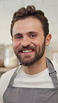 Smile, man and face of barista in coffee shop with confidence for service career in restaurant. Happy, customer service and portrait of male waiter with pride for hospitality in startup cafeteria.