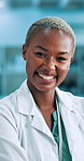 Smile, confidence and face of black woman scientist in laboratory for pharmaceutical, biotech or medical research. Healthcare, portrait and person with arms crossed, pride and knowledge in lab