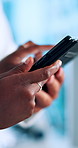 Person, hands and scientist with tablet for research, medical analysis or information at laboratory. Closeup, technology or app with UI, UX or interaction for data, news or scientific development