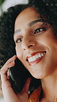 Phone call, happy and woman in house for communication, conversation or contact with gossip. Cellphone, talking and female person on mobile discussion, connectivity or networking in apartment.
