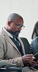 Reading, tablet and interview with business man for online report, research and hiring policy. Feedback, job opportunity screening and evaluation with person in office for planning and review